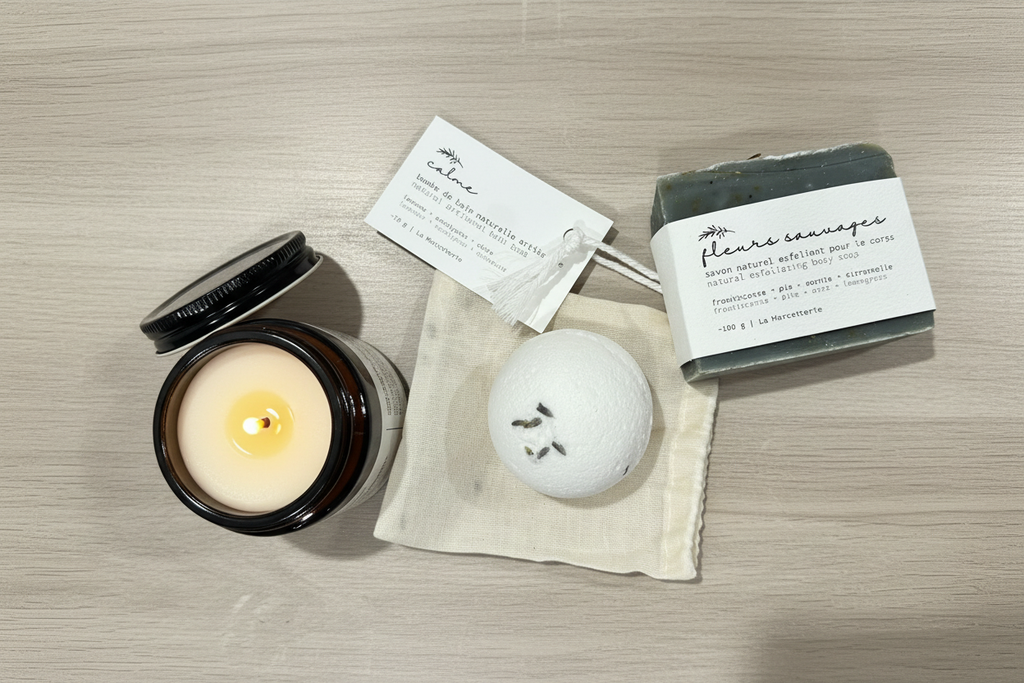 Enhanced spa collection with lit candle