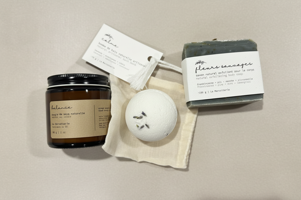 Enhanced spa product flat lay